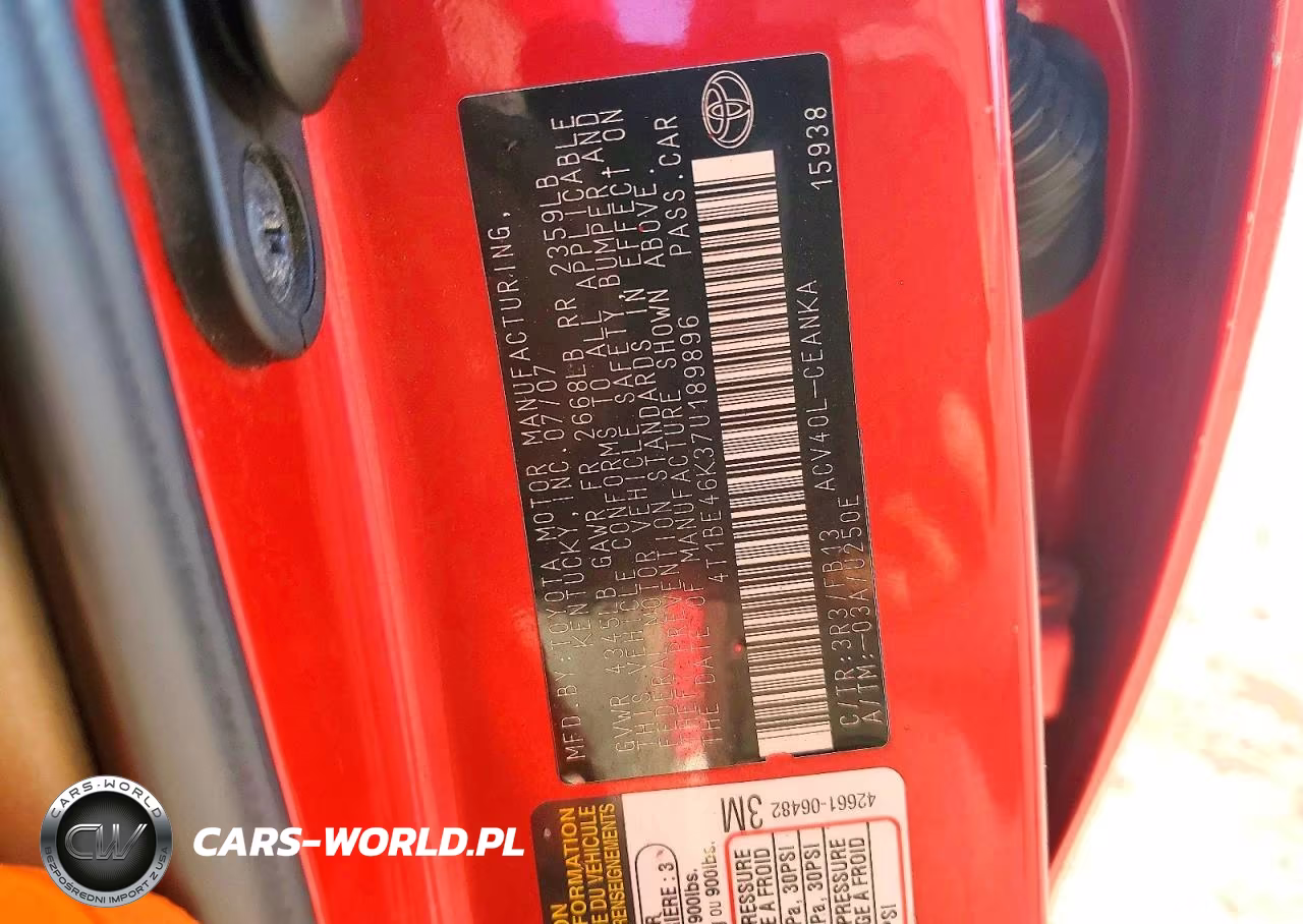 2007 Toyota Camry Le VIN:4T1BE46K37U189896 - 12