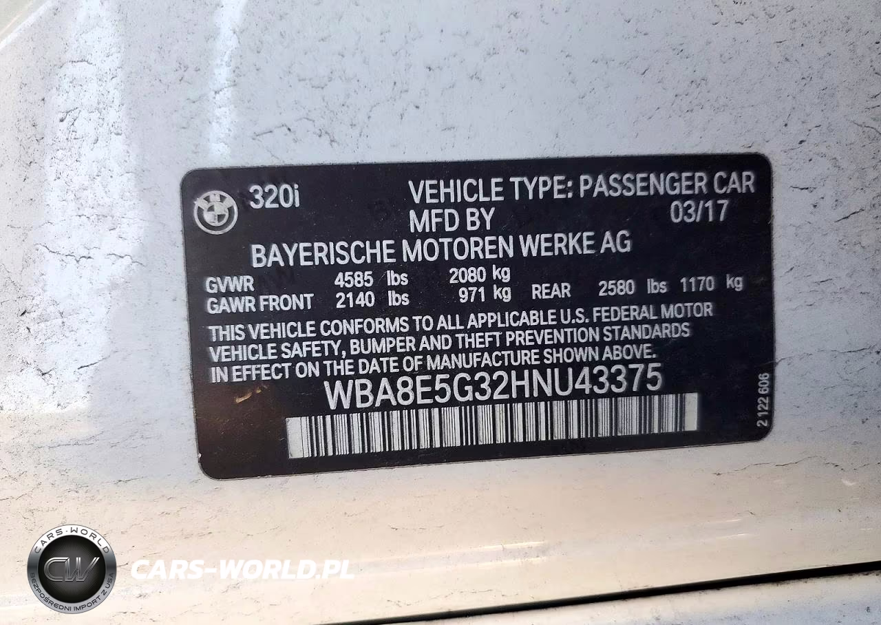 2017 BMW 320 Xi VIN:WBA8E5G32HNU43375 - 12