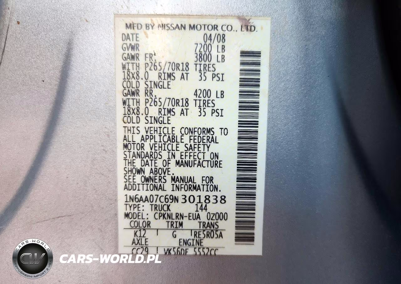 2009 Nissan Titan Xe VIN:1N6AA07C69N301838 - 12