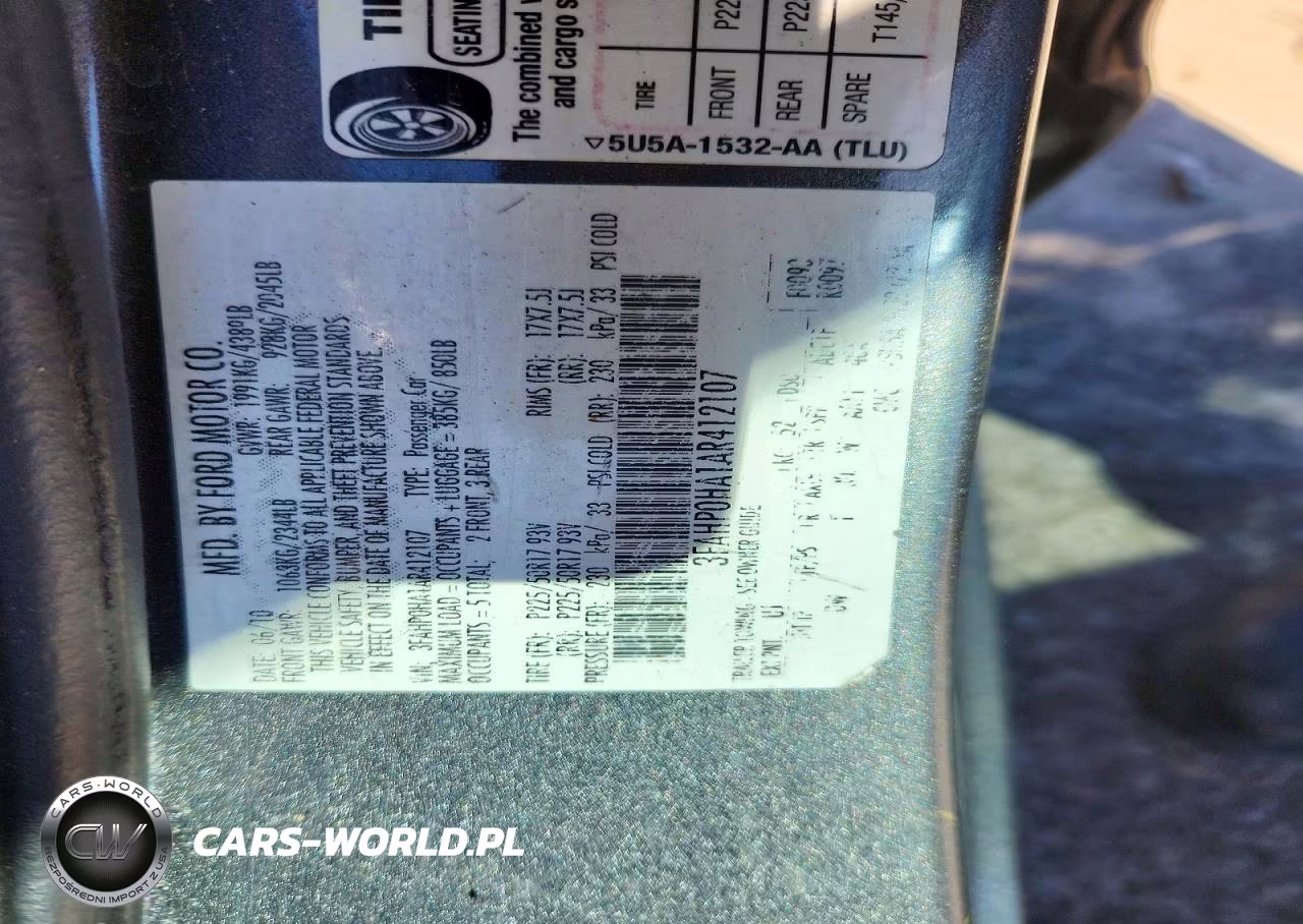 2010 Ford Fusion Se VIN:3FAHP0HA1AR412107 - 12