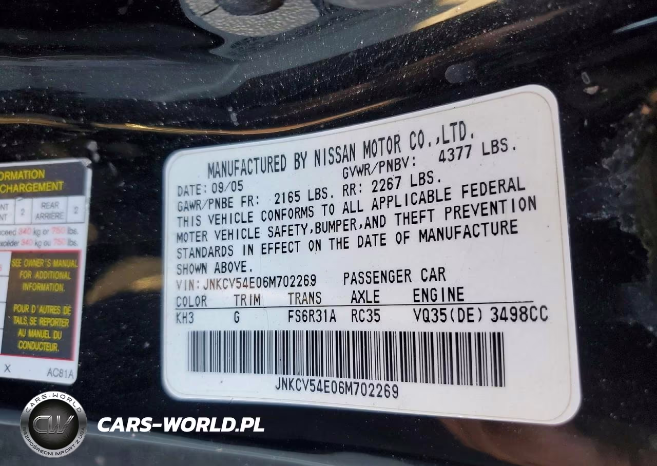 2006 Infiniti G35 Base VIN:JNKCV54E06M702269 - 13