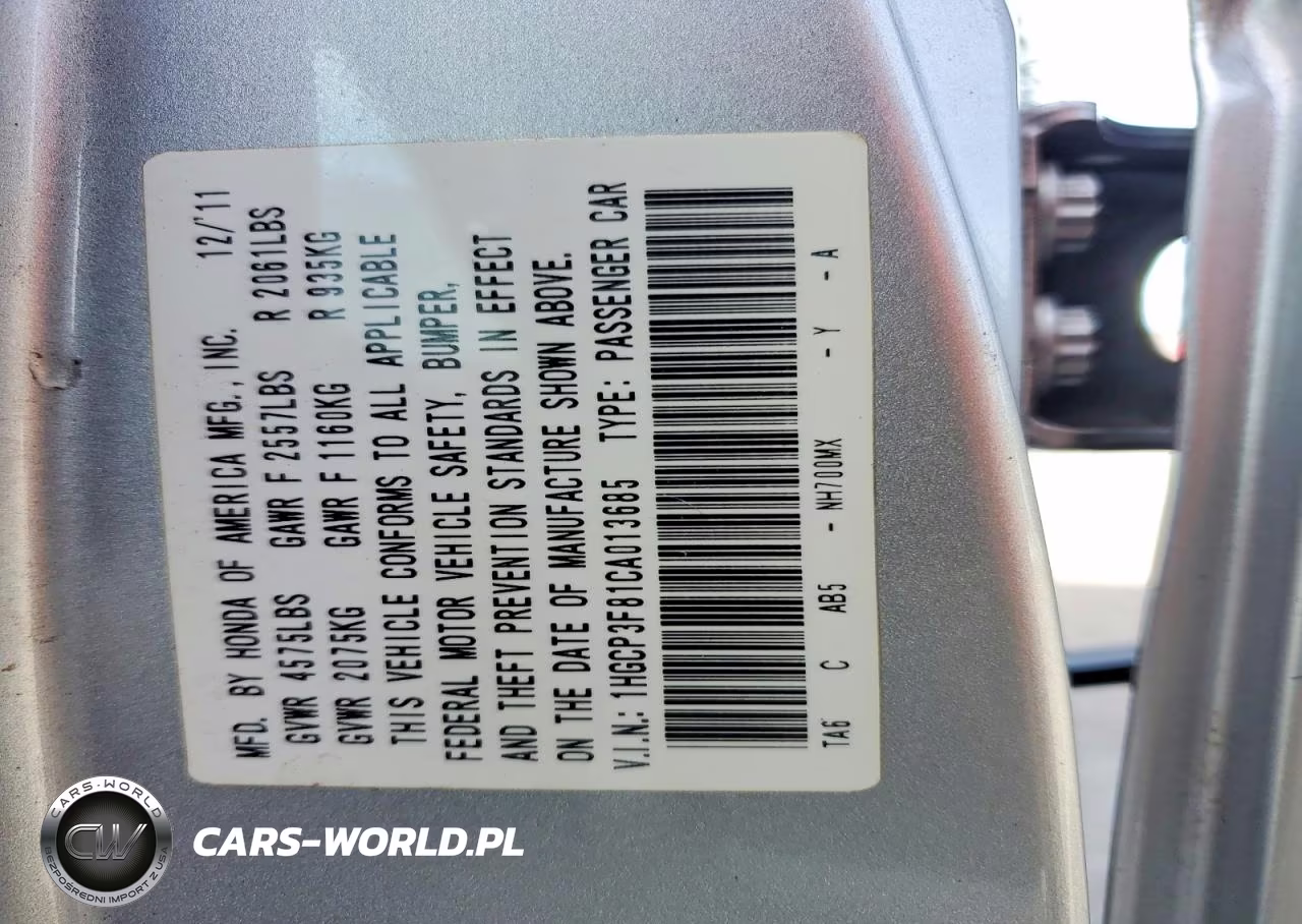 2012 Honda Accord Exl VIN:1HGCP3F81CA013685 - 13
