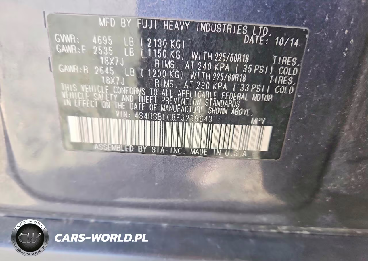 2015 Subaru Outback 2.5I Limited VIN:4S4BSBLC8F3239643 - 12