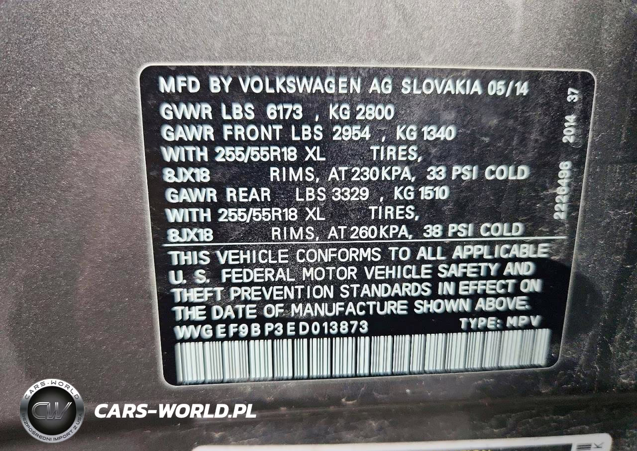 2014 Volkswagen Touareg V6 VIN:WVGEF9BP3ED013873 - 13