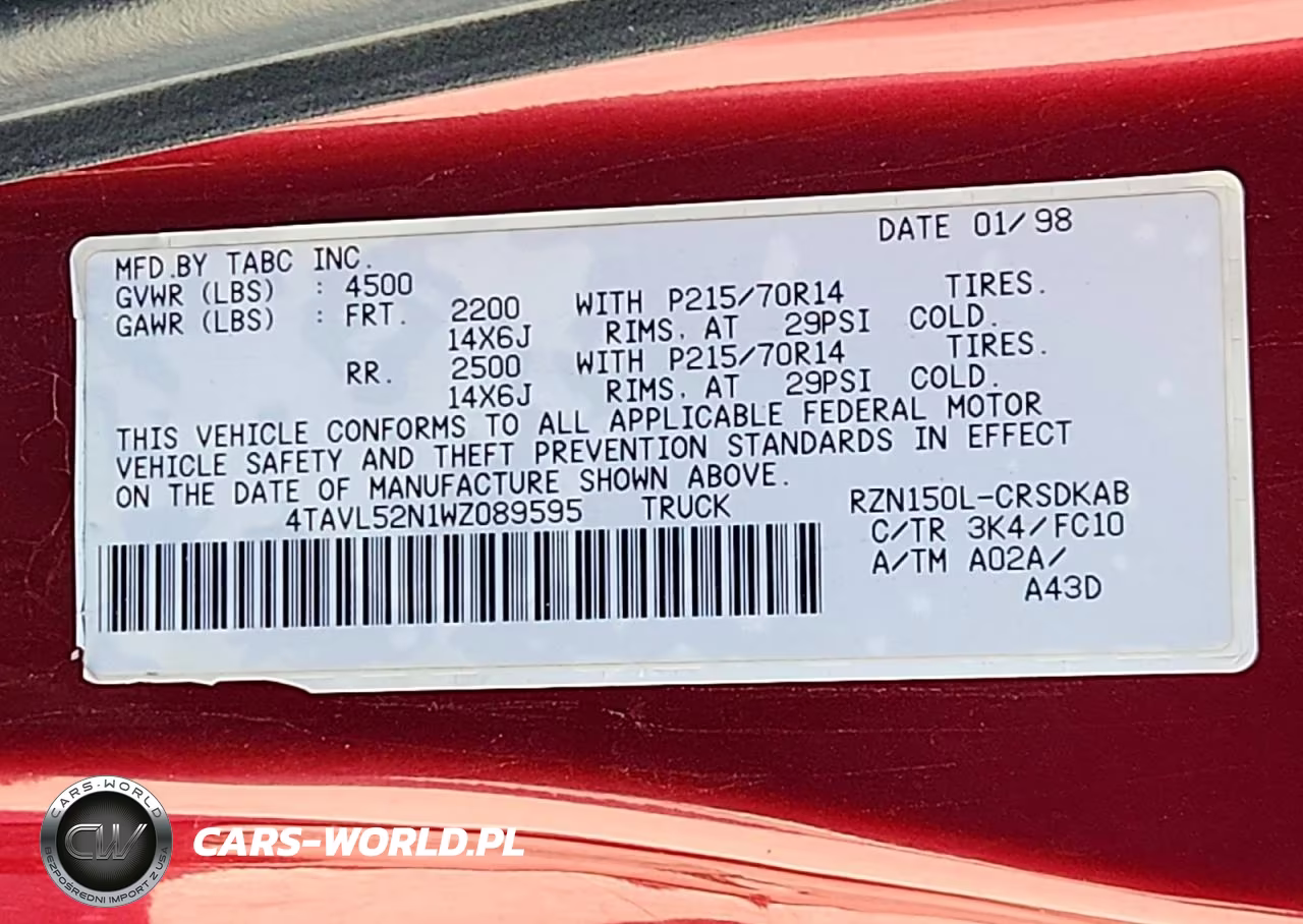 1998 Toyota Tacoma Base VIN:4TAVL52N1WZ089595 - 12
