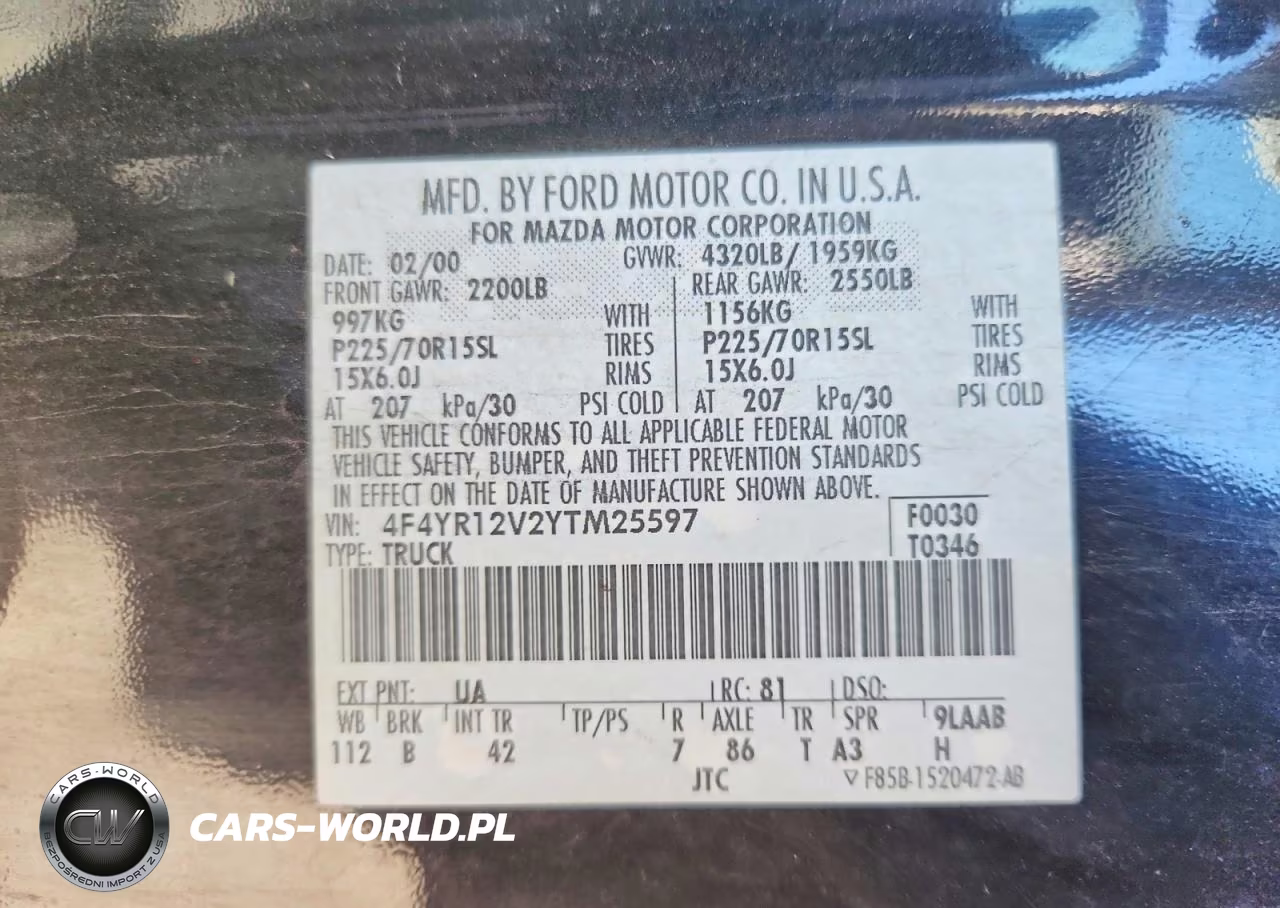 2000 Mazda B3000 VIN:4F4YR12V2YTM25597 - 12