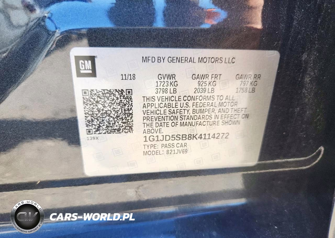 2019 Chevrolet Sonic Lt VIN:1G1JD5SB8K4114272 - 12