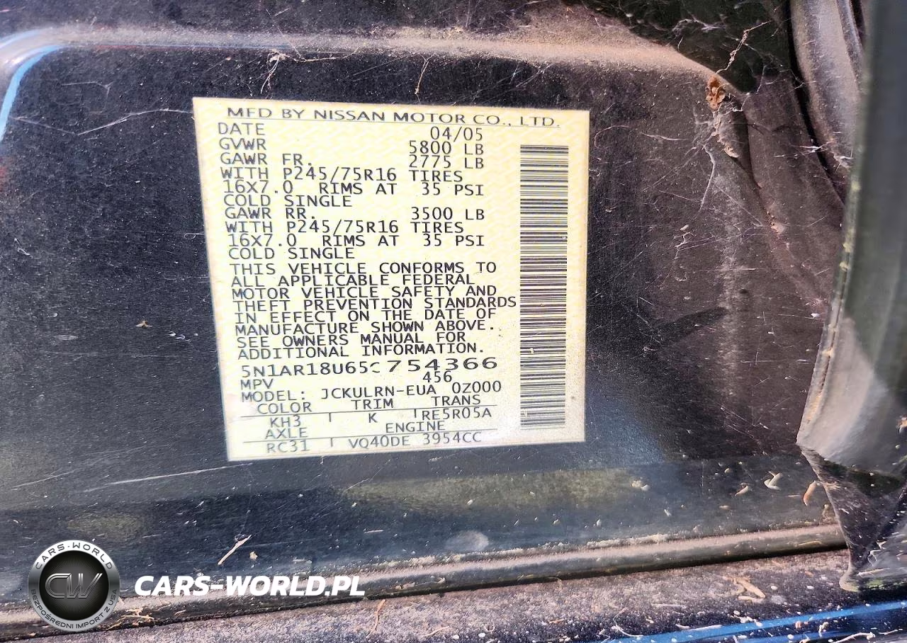 2005 Nissan Pathfinder Xe VIN:5N1AR18U65C754366 - 12