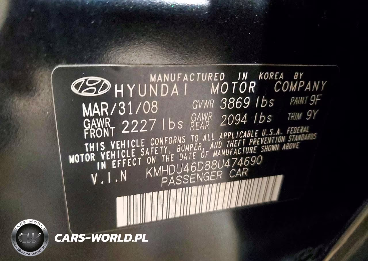 2008 Hyundai Elantra Gls VIN:KMHDU46D88U474690 - 13