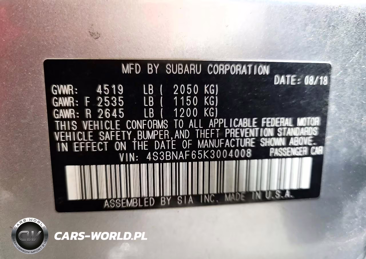 2019 Subaru Legacy 2.5I Premium VIN:4S3BNAF65K3004008 - 12