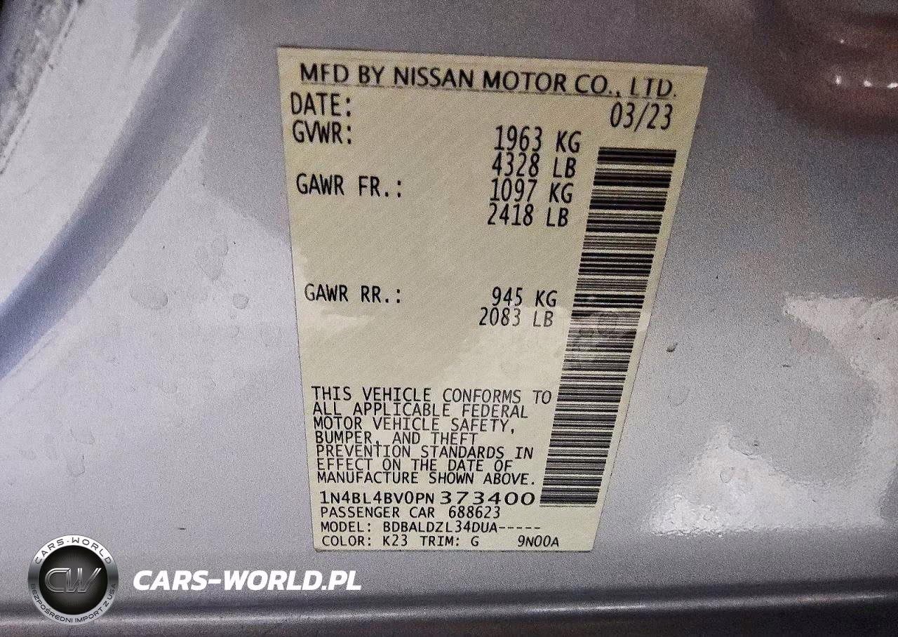 2023 Nissan Altima S VIN:1N4BL4BV0PN373400 - 12