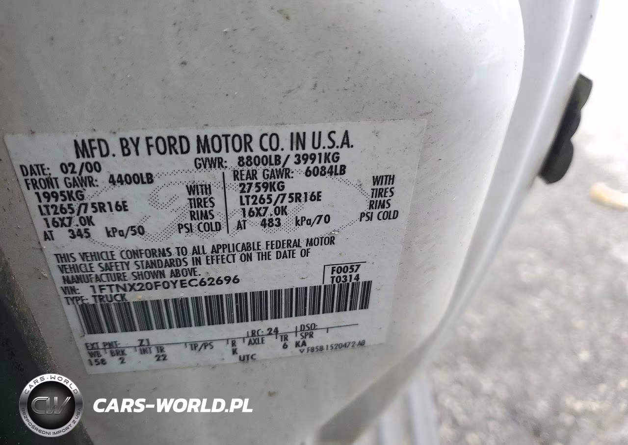 2000 Ford F250 Super Duty VIN:1FTNX20F0YEC62696 - 13