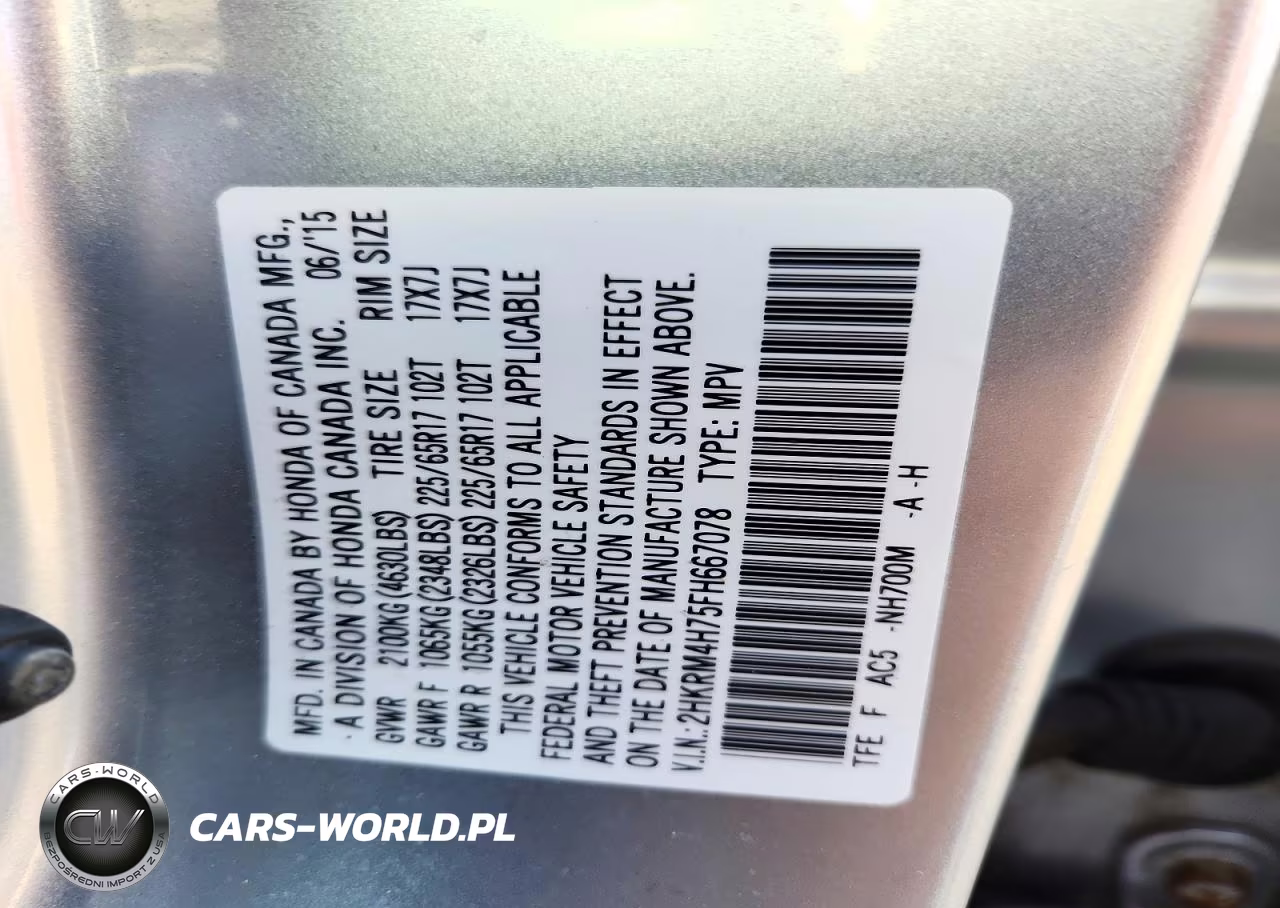 2015 Honda Cr-V Exl VIN:2HKRM4H75FH667078 - 14