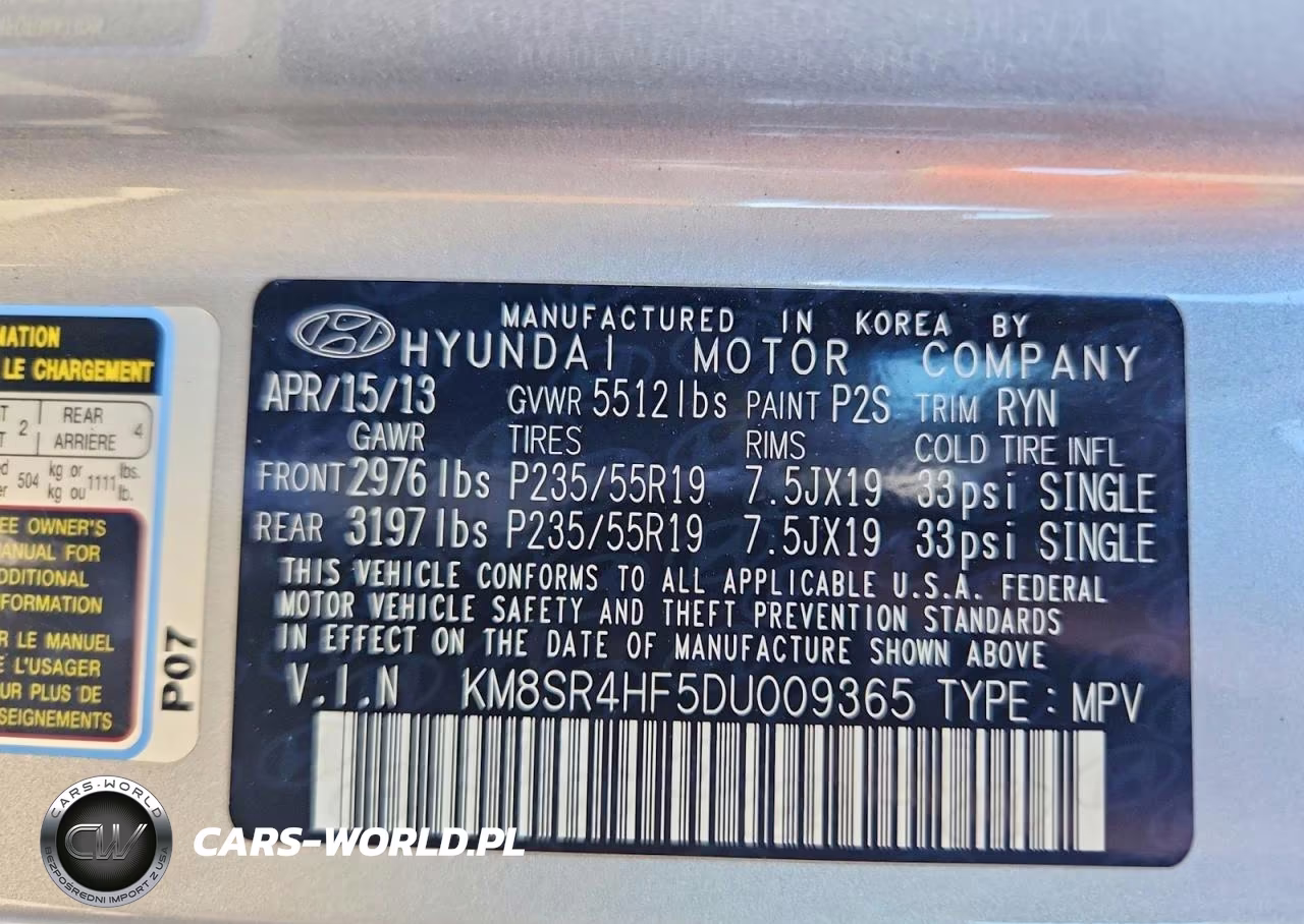 2013 Hyundai Santa Fe Limited VIN:KM8SR4HF5DU009365 - 12