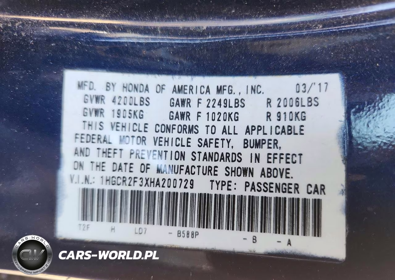2017 Honda Accord Lx VIN:1HGCR2F3XHA200729 - 12