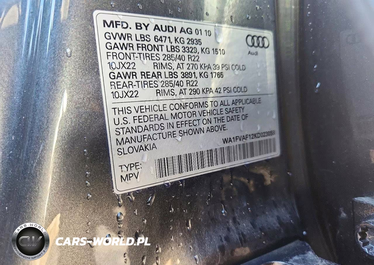 2019 Audi Q8 Prestige S-Line VIN:WA1FVAF12KD023058 - 13