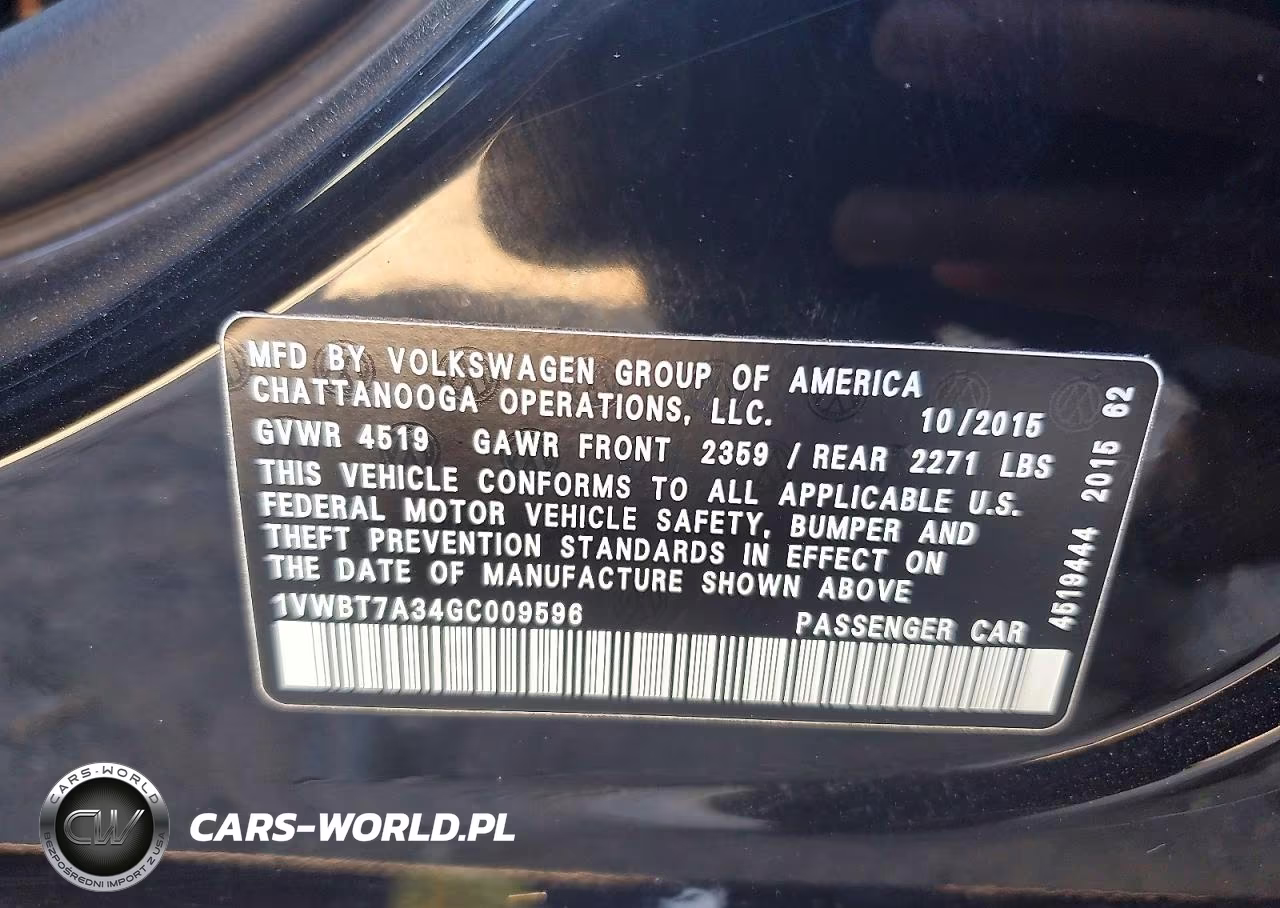 2016 Volkswagen Passat Se VIN:1VWBT7A34GC009596 - 12
