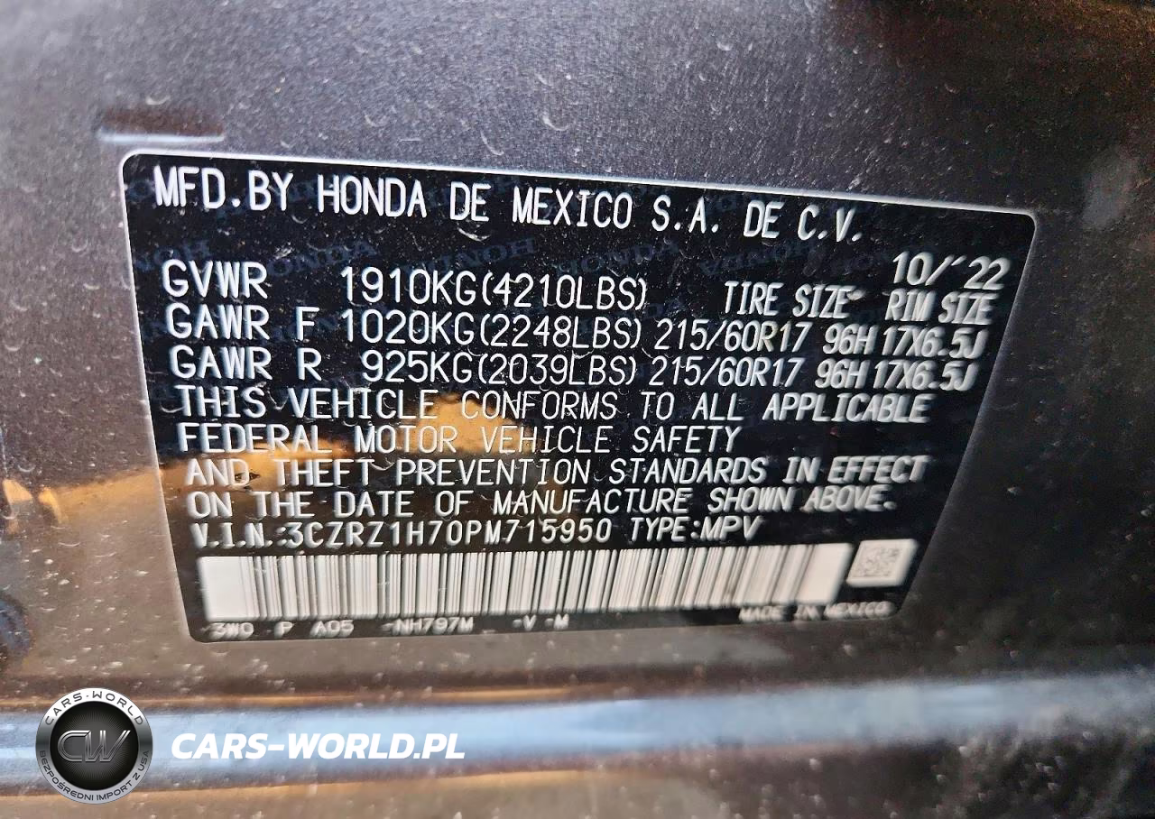 2023 Honda Hr-V Exl VIN:3CZRZ1H70PM715950 - 13