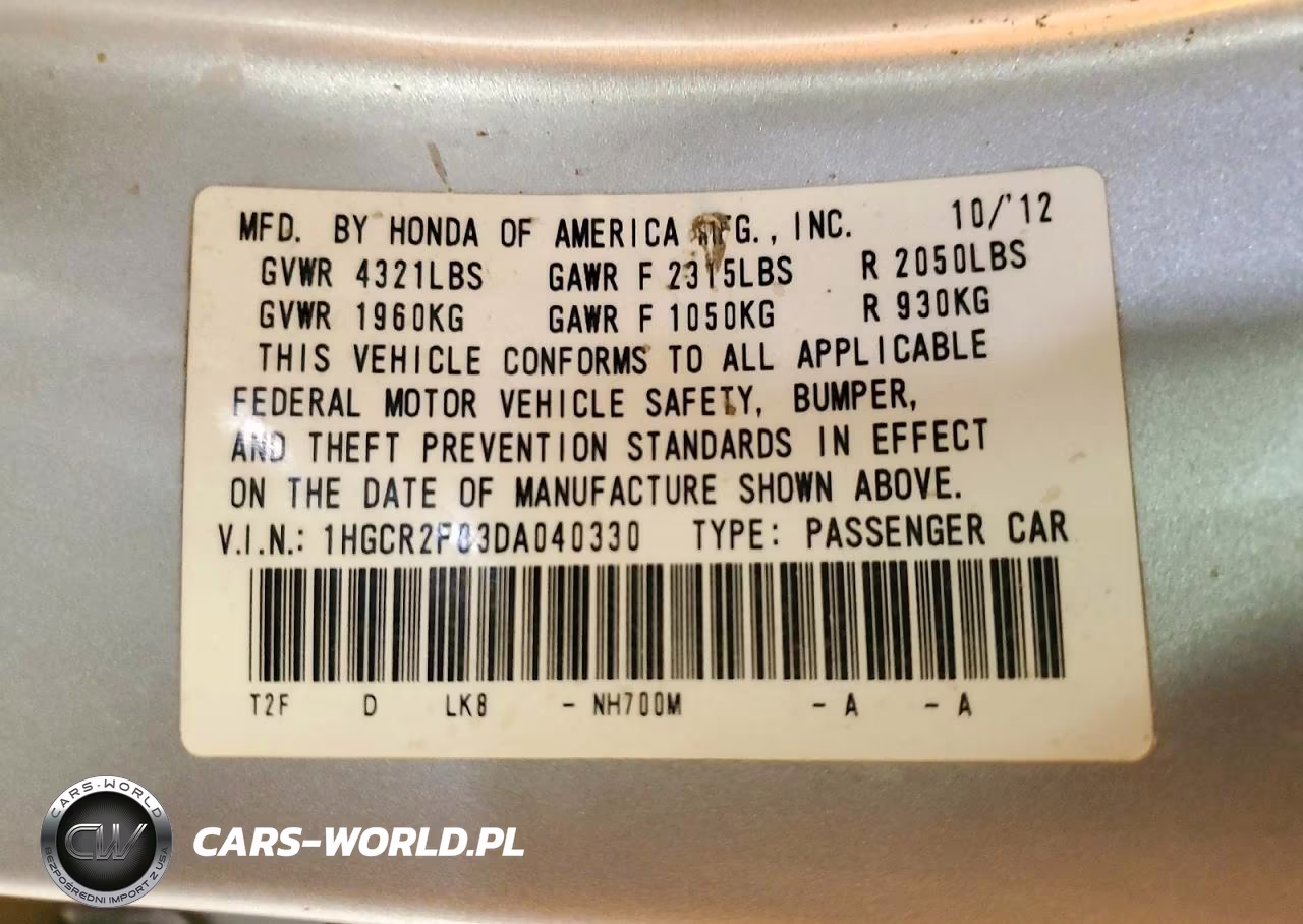 2013 Honda Accord Exl VIN:1HGCR2F83DA040330 - 12