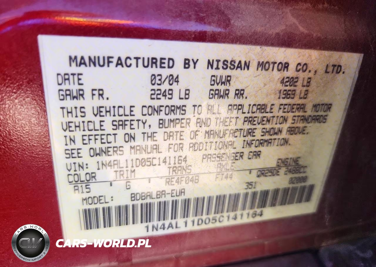 2005 Nissan Altima 2.5 VIN:1N4AL11D05C141164 - 12