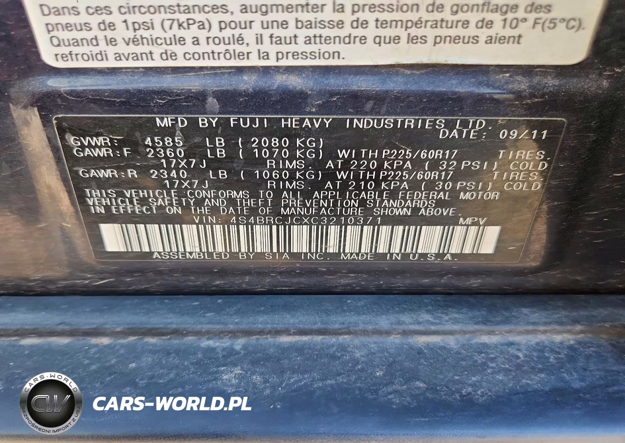 2012 Subaru Outback 2.5I Limited VIN:4S4BRCJCXC3210371 - 13