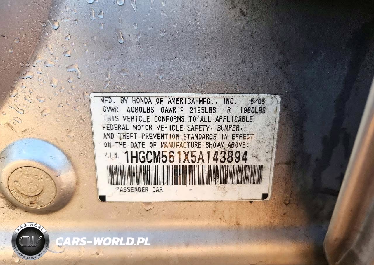 2005 Honda Accord Dx VIN:1HGCM561X5A143894 - 13