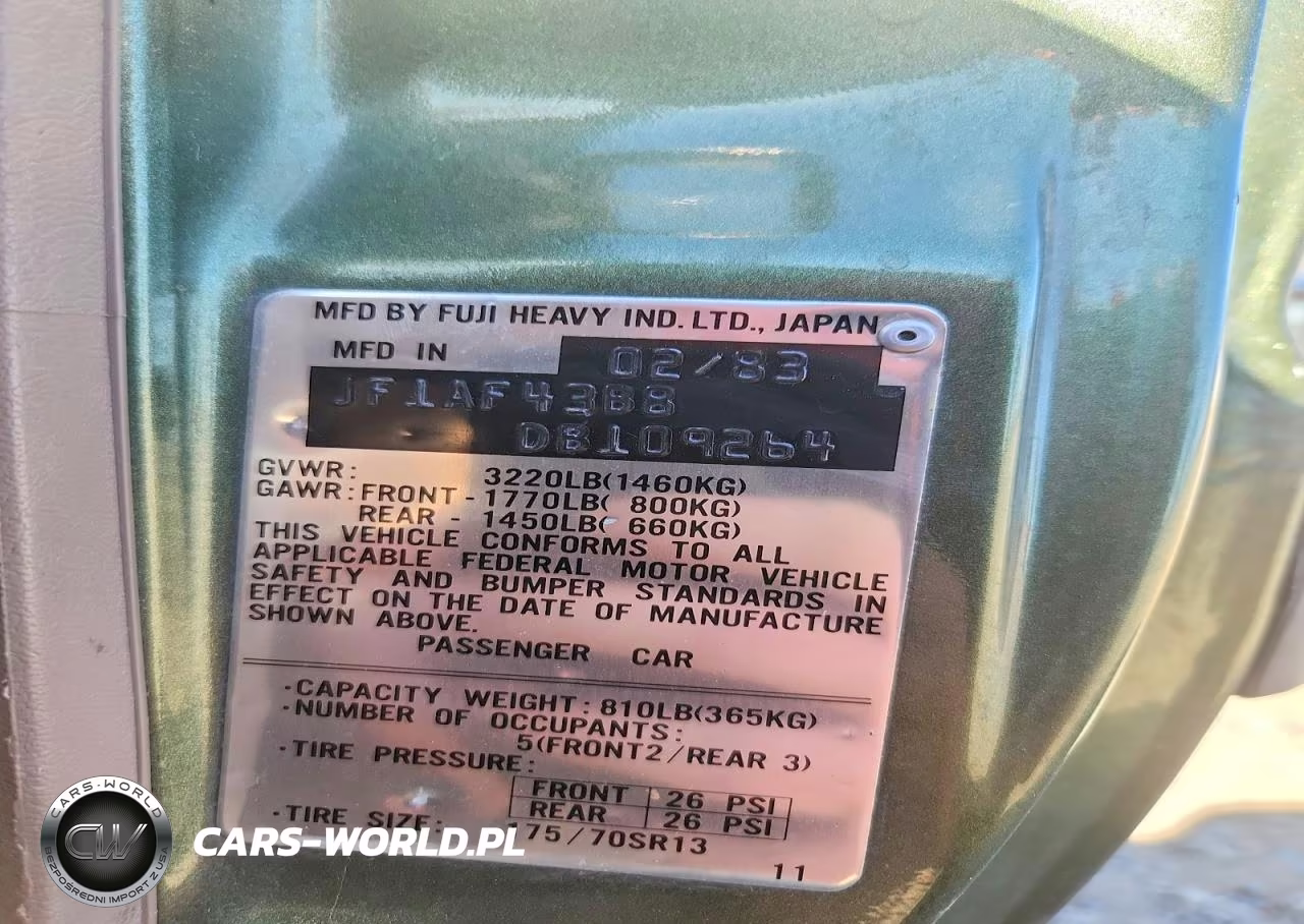 1983 Subaru Gl VIN:JF1AF43B8DB109264 - 12