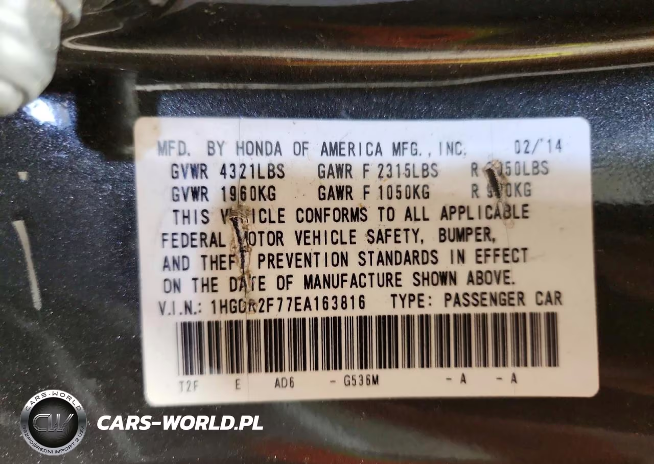 2014 Honda Accord Ex VIN:1HGCR2F77EA163816 - 12