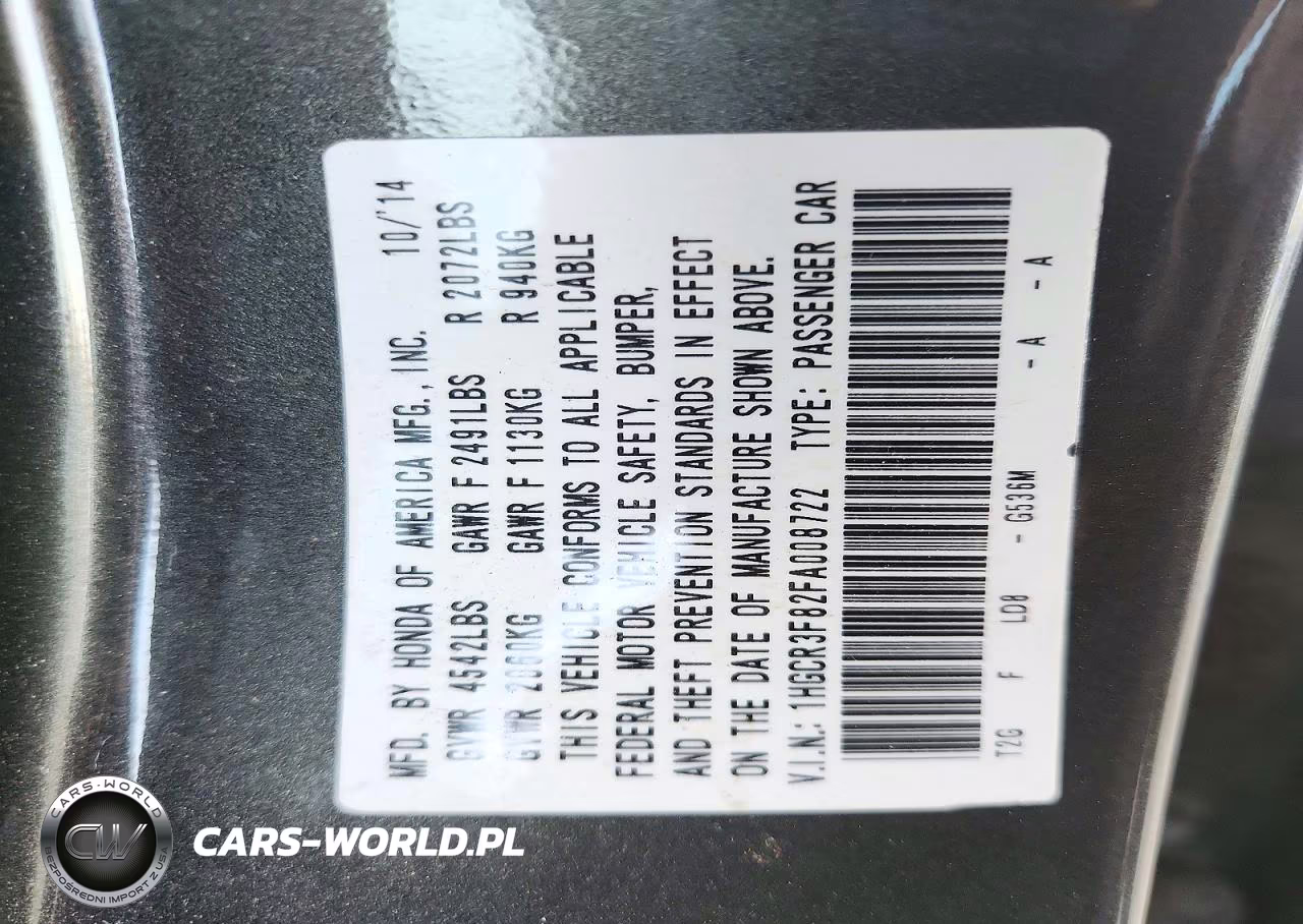 2015 Honda Accord Exl VIN:1HGCR3F82FA008722 - 12