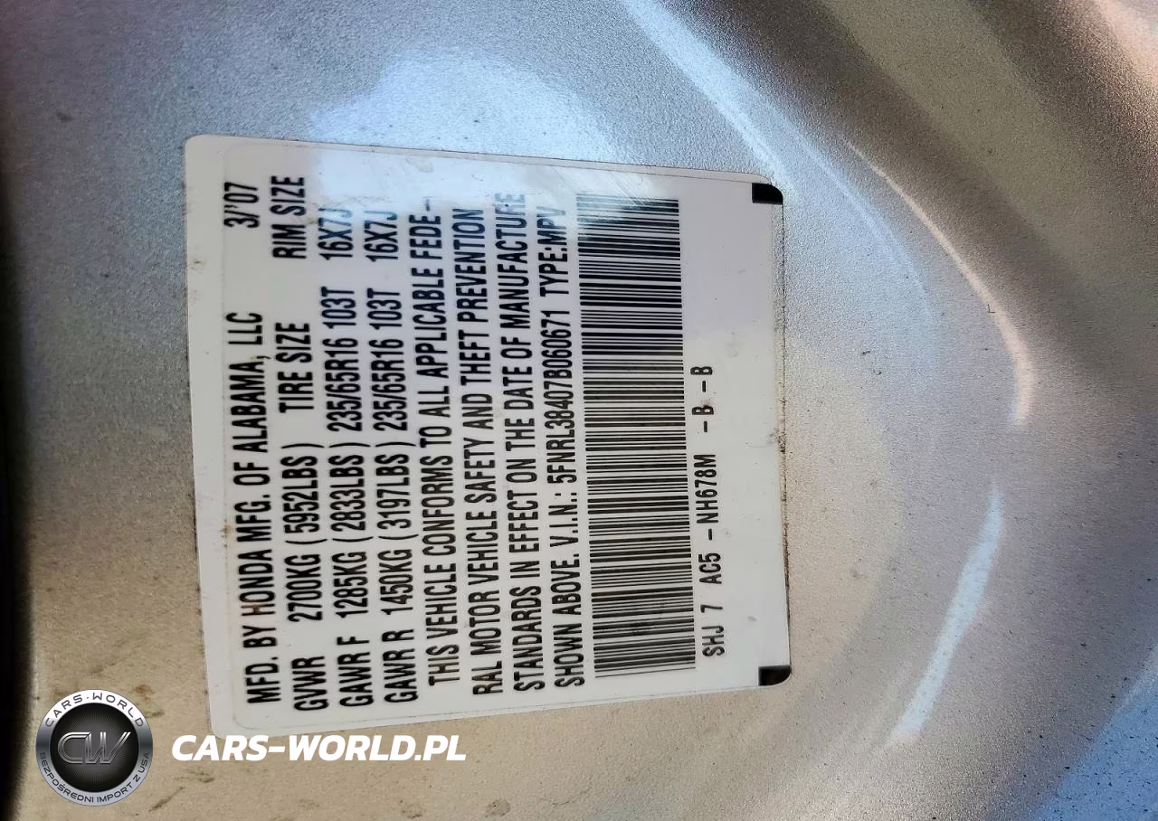 2007 Honda Odyssey Ex VIN:5FNRL38407B060671 - 13
