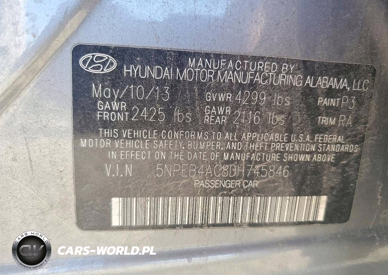 2013 Hyundai Sonata Gls VIN:5NPEB4AC8DH745846 - 12