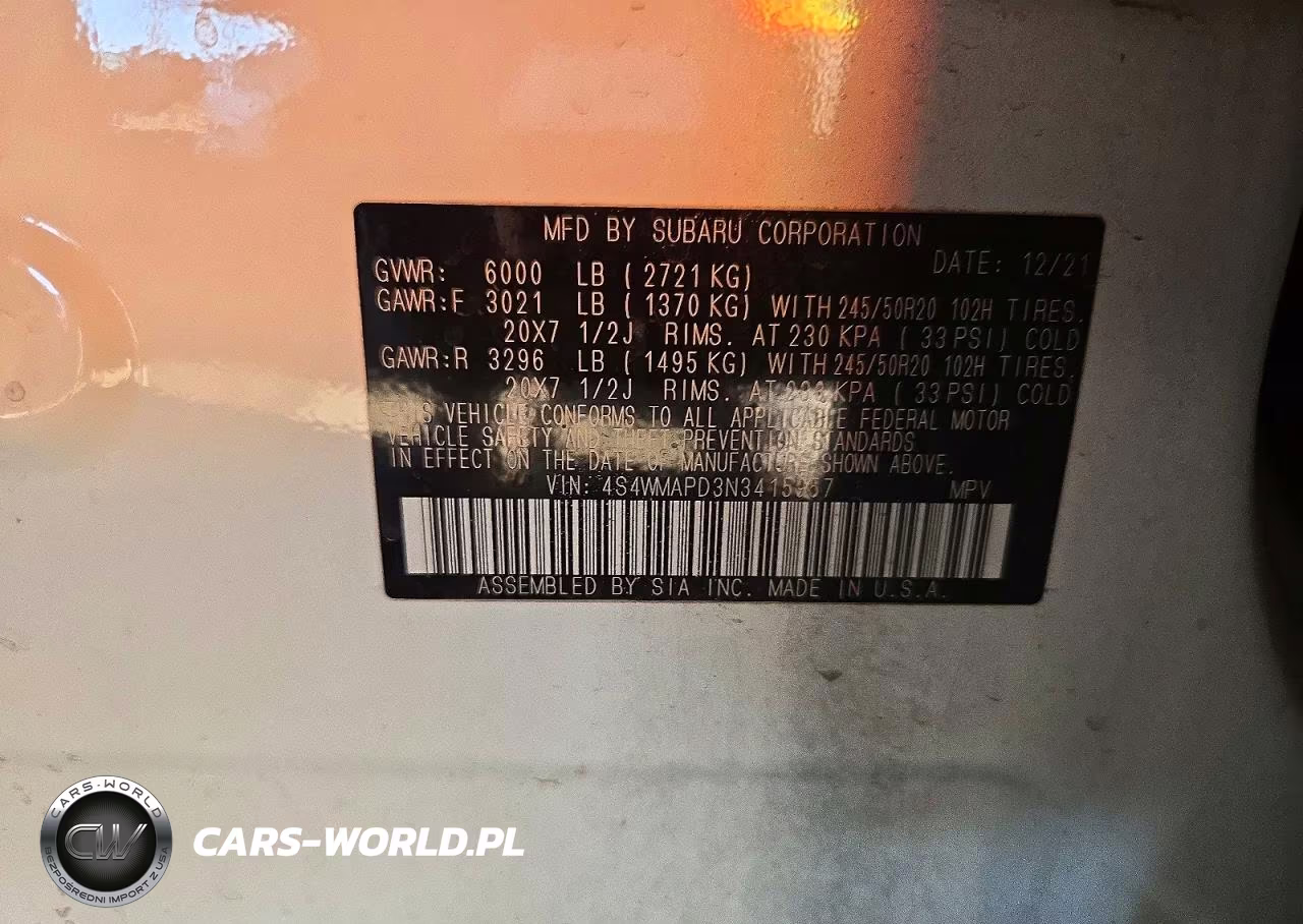 2022 Subaru Ascent Limited VIN:4S4WMAPD3N3415957 - 12