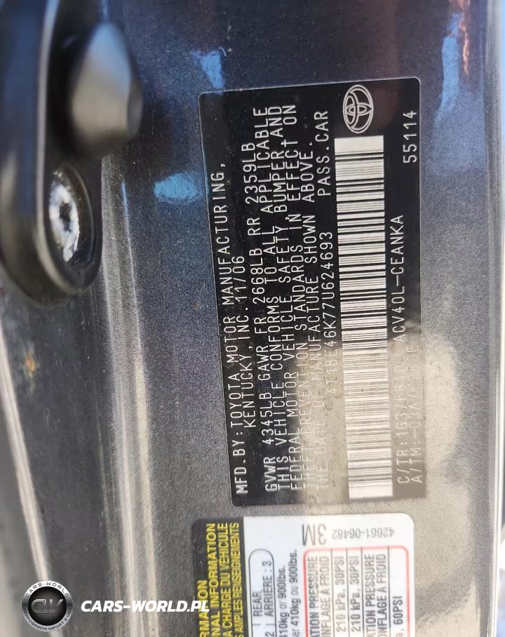 2007 Toyota Camry Le VIN:4T1BE46K77U624693 - 12