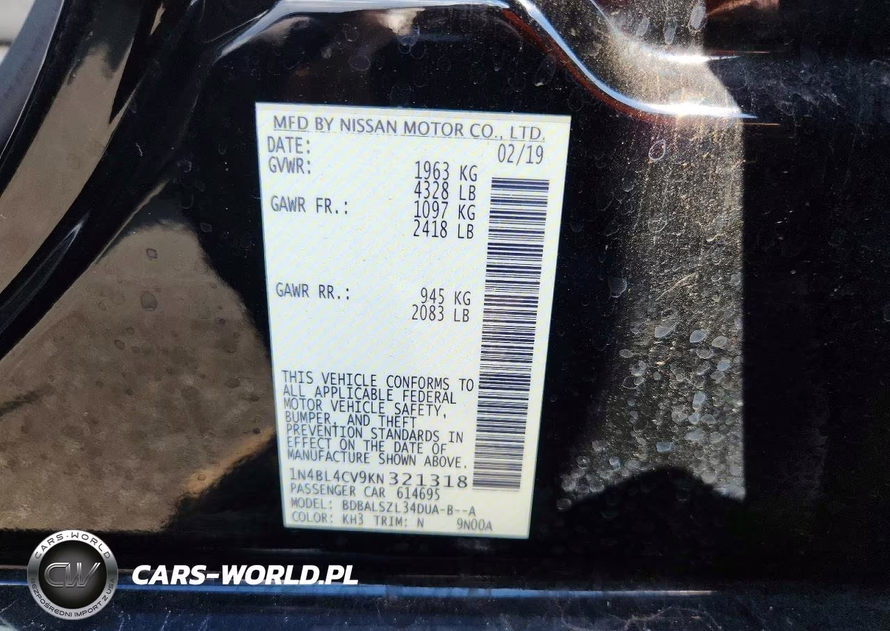 2019 Nissan Altima Sr VIN:1N4BL4CV9KN321318 - 12