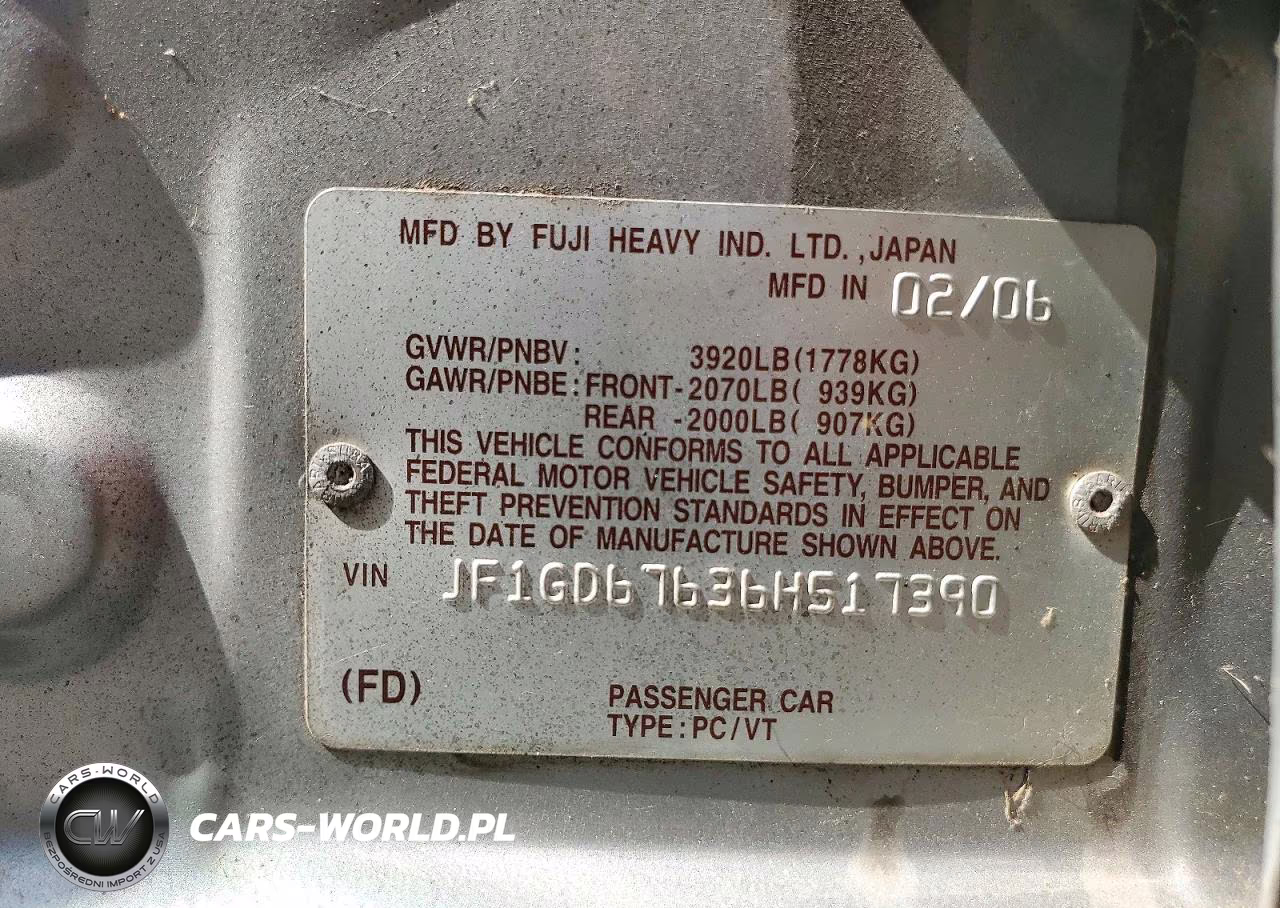 2006 Subaru Impreza 2.5I VIN:JF1GD67636H517390 - 12