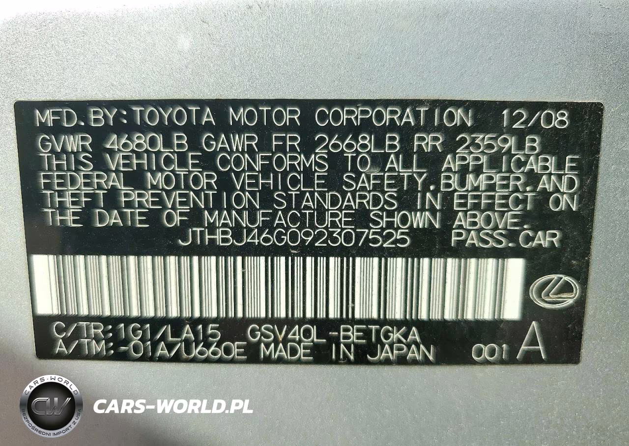 2009 Lexus Es 350 VIN:JTHBJ46G092307525 - 12