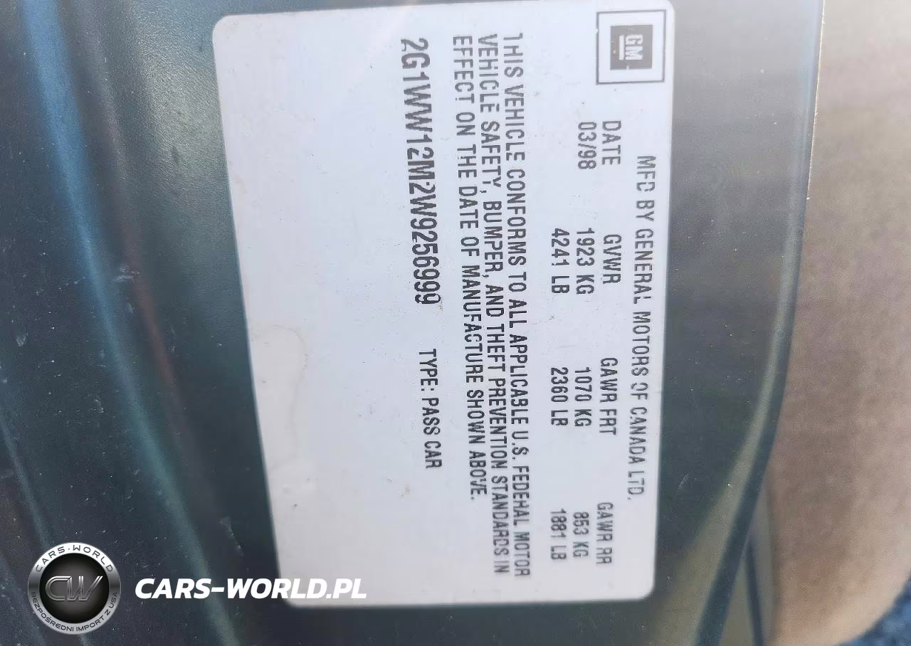 1998 Chevrolet Monte Carlo Ls VIN:2G1WW12M2W9256999 - 12