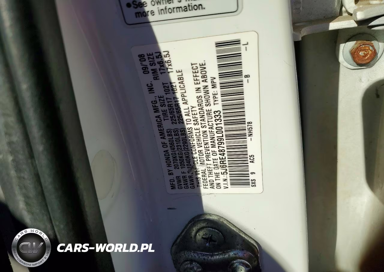 2009 Honda Cr-V Exl VIN:5J6RE48799L001333 - 12