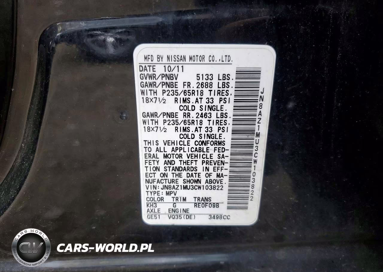 2012 Nissan Murano S VIN:JN8AZ1MU3CW103822 - 13