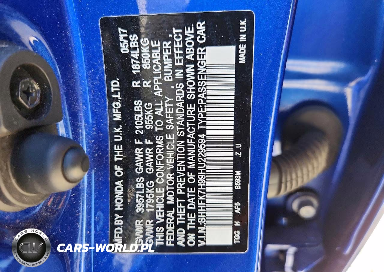 2017 Honda Civic Sport Touring VIN:SHHFK7H99HU229594 - 12