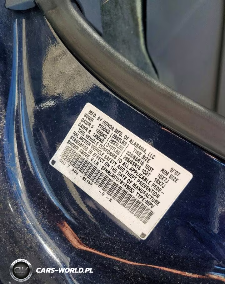 2007 Honda Odyssey Exl VIN:5FNRL38707B133953 - 13