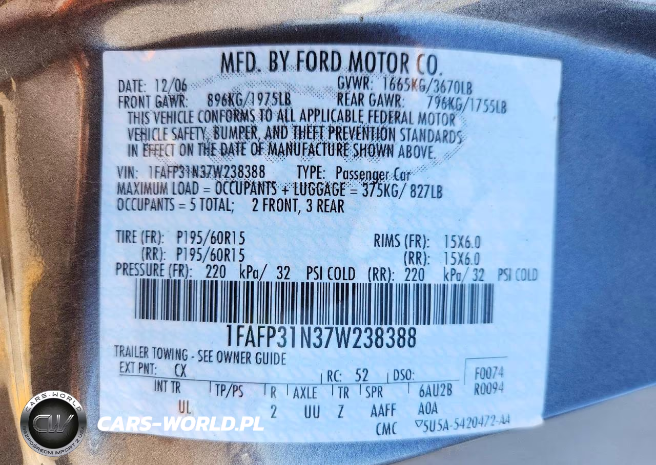 2007 Ford Focus Zx3 VIN:1FAFP31N37W238388 - 12