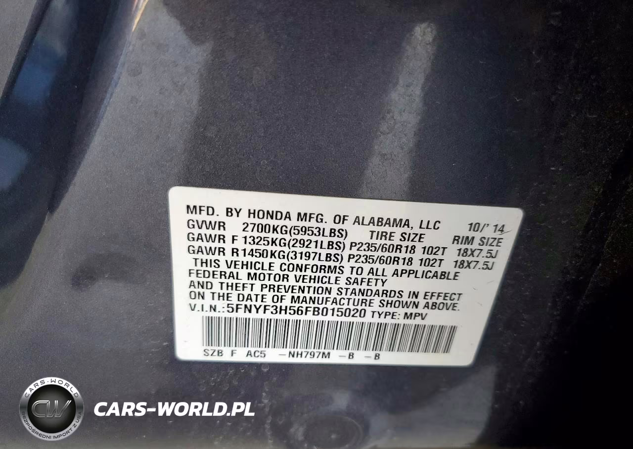 2015 Honda Pilot Exl VIN:5FNYF3H56FB015020 - 13