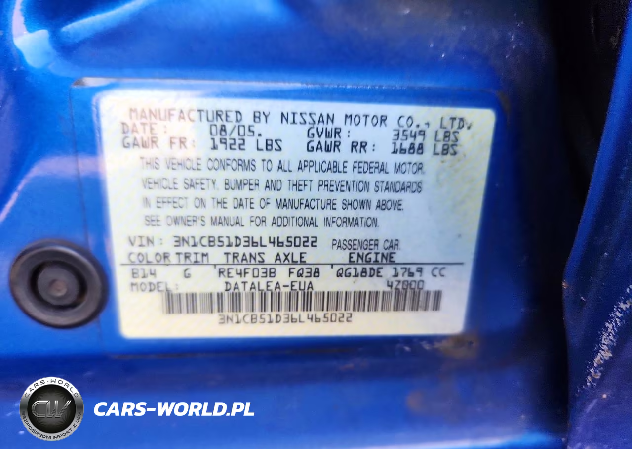2006 Nissan Sentra 1.8 VIN:3N1CB51D36L465022 - 12