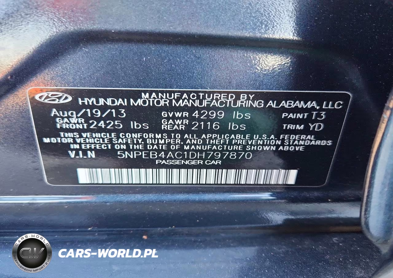 2013 Hyundai Sonata Gls VIN:5NPEB4AC1DH797870 - 12
