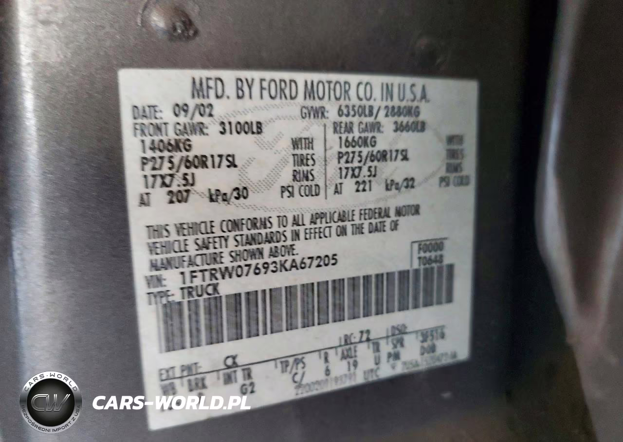 2003 Ford F150 Supercrew VIN:1FTRW07693KA67205 - 12