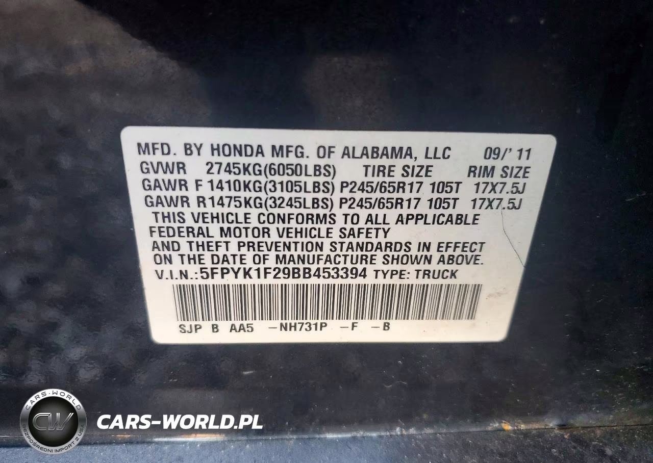 2011 Honda Ridgeline Rt VIN:5FPYK1F29BB453394 - 13