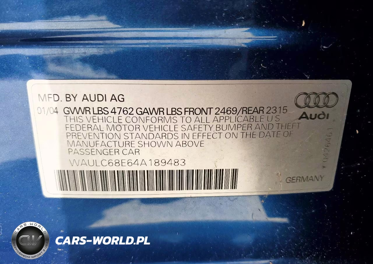 2004 Audi A4 1.8T Quattro VIN:WAULC68E64A189483 - 12