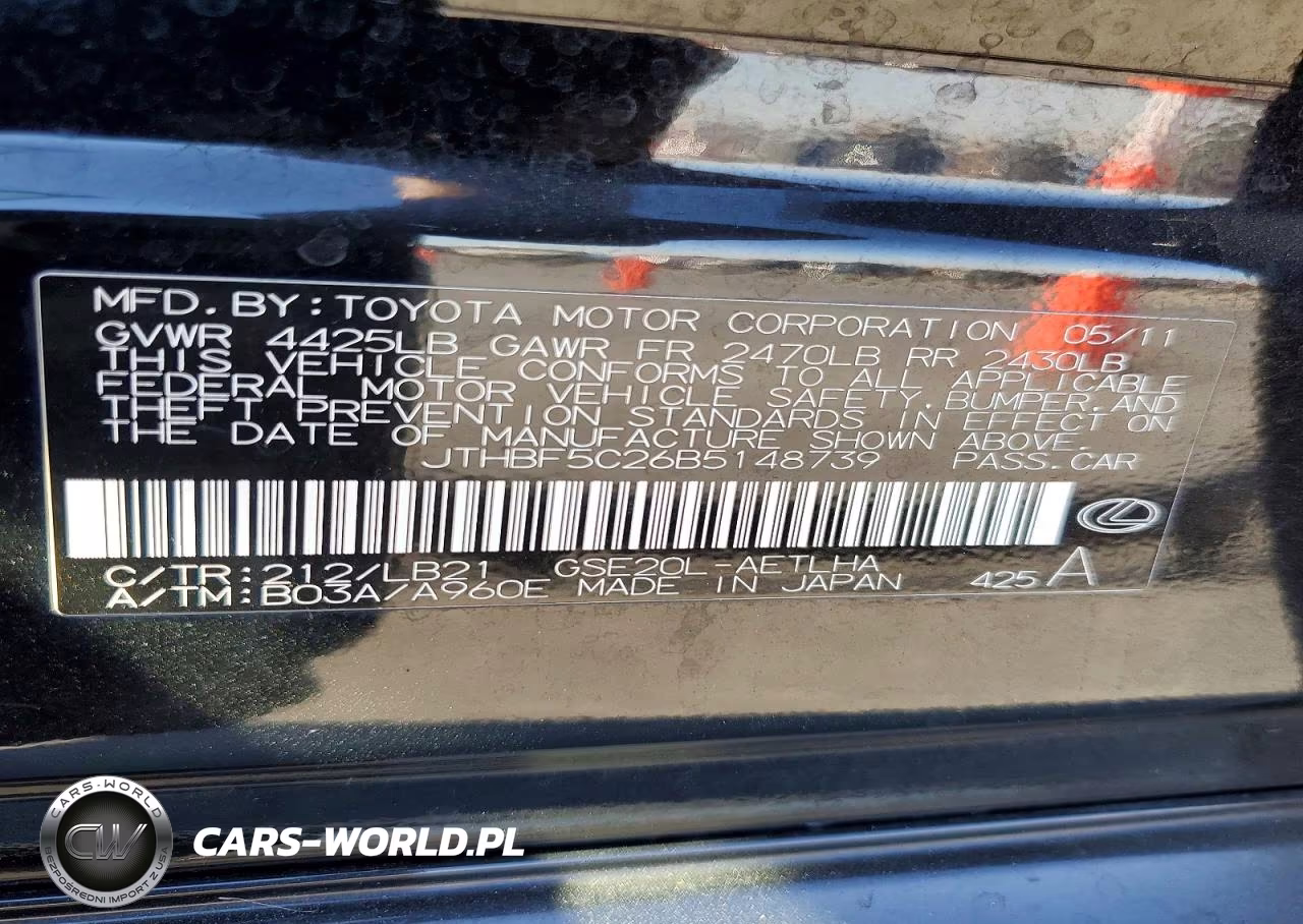 2011 Lexus Is 250 Base VIN:JTHBF5C26B5148739 - 12