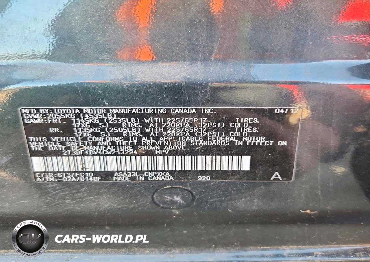 2012 Toyota Rav4 Base VIN:2T3BF4DV4CW213294 - 13